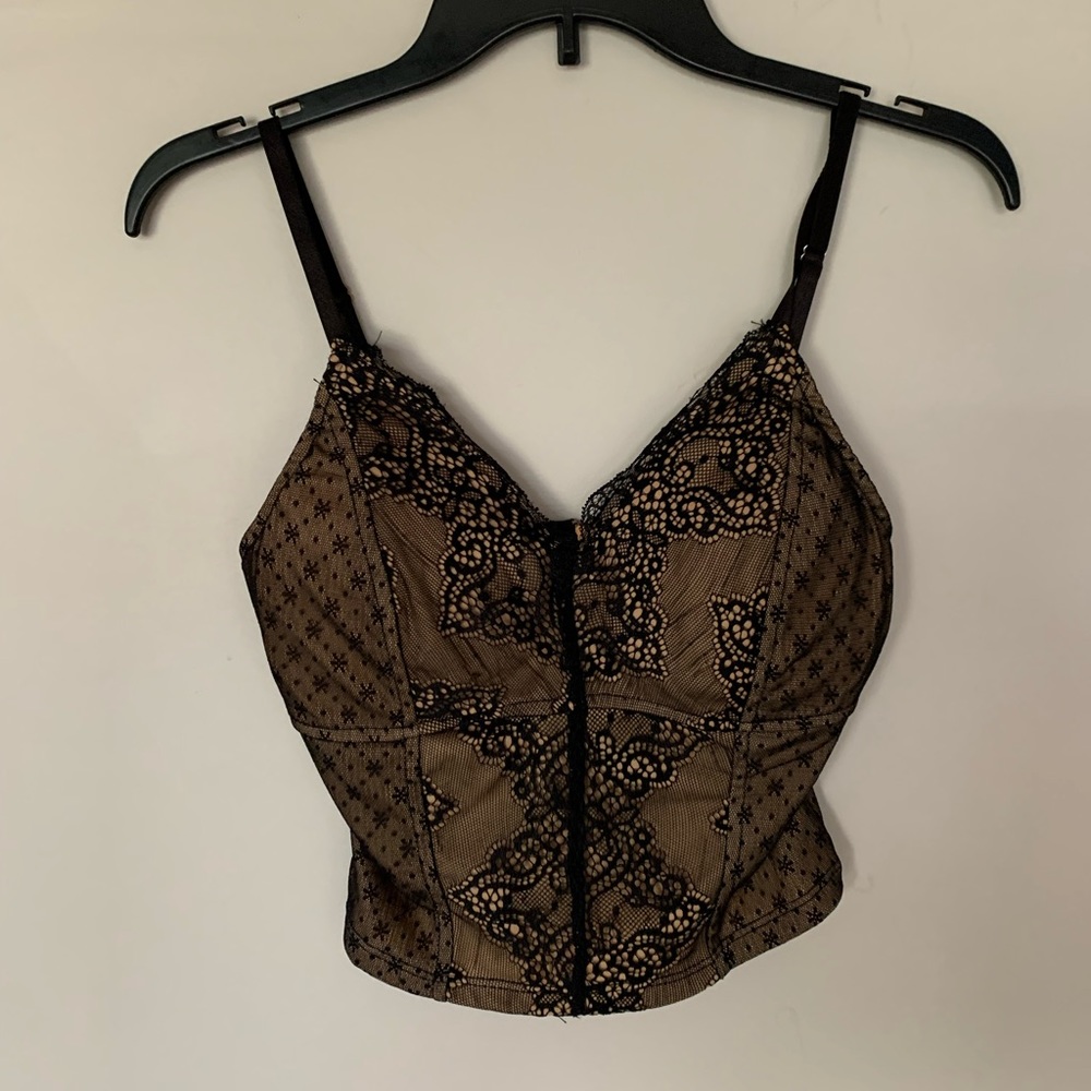 Sexy black lace zip corset top